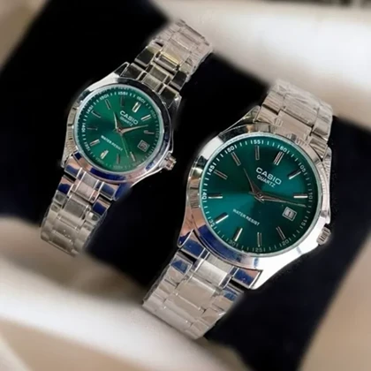 ساعت ست مردانه زنانه کاسیوcasioبند استیل نقره ای