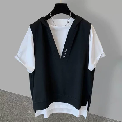 تیشرت کللاه دار دوتیکه چسبیده