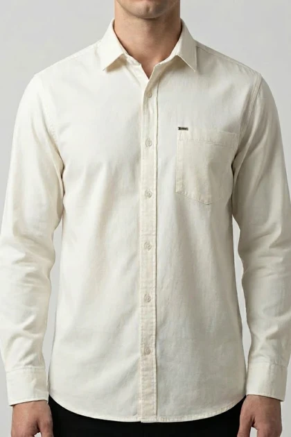 پیراهن مردانه سفید شیری آستین بلند نخ پنبه 512
