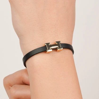 دستبند چرم استیل Hermes رنگ مشکی