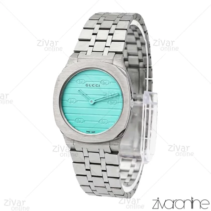 ساعت گوچی زنانه نقره ای صفحه آبی تیفانی 106031
