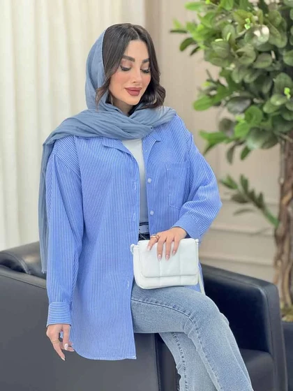 شومیز راه راه تک جیب پشت پیله