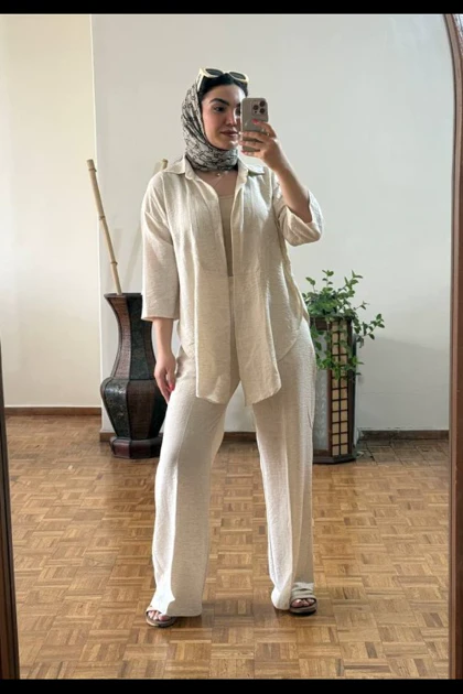 شومیز شلوار گره‌ای لینن