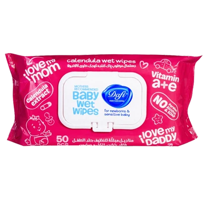 دستمال مرطوب کودک دافی مدل کالاندولا بسته صورتی مناسب پوست حساس بسته 50 برگی