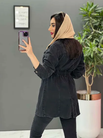 مانتو جین کمرکش چاک‌دار