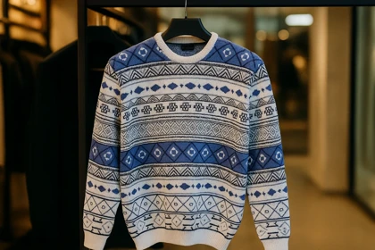 ژاکت بافت باکسی مردانه طرح گلیم - استایل جدید وینتیج کد 7