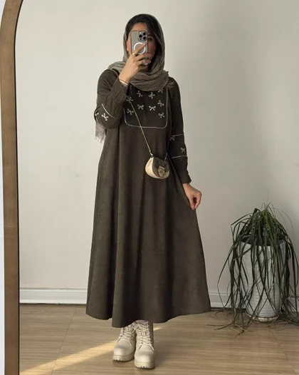 کفتان مخمل کبریتی روبان