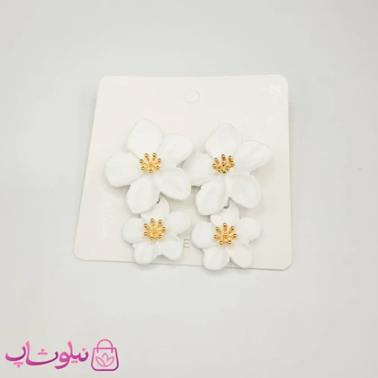 گوشواره زنانه پینترستی مدل گل سفید مات کد 1491