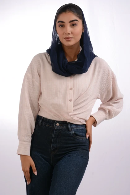 شومیز گره‌ای لینن ملانژ عسل