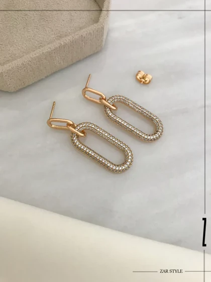 گوشواره آویز بیضی نگین‌دار
