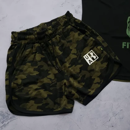 ست رکابی و شلوارک فیتنس مشکی سبز