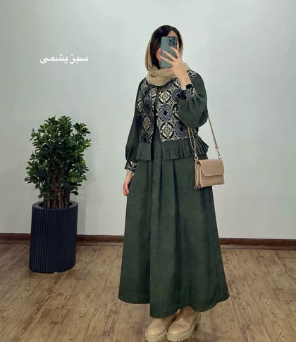 ست پیراهن مانتویی به همراه وست سوزندوزی شده