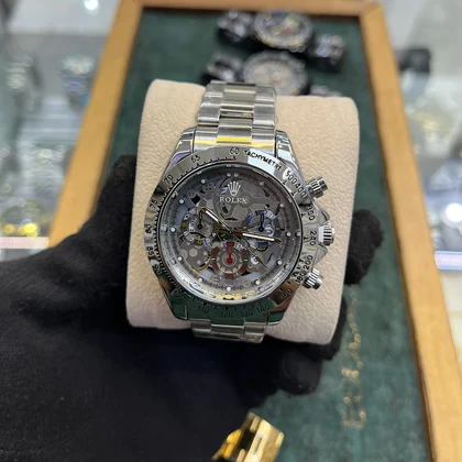 ساعت مچی اسکلیتون رولکس 16233 طرح سه موتور نقره ای