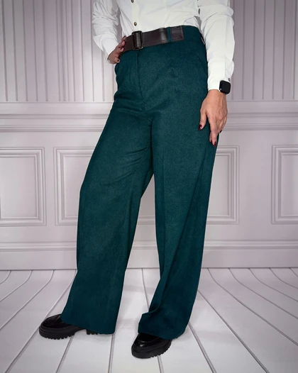 خرید شلوار بگ مخمل کبریتی سبز زنانه قد 107 سایز بندی 40 تا 48 Women's Green Corduroy Baggy Pants کد 914101