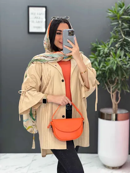 مانتو لینن جلو پیله آستین گت