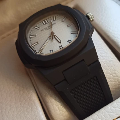ساعت مردانه طرح پتک فیلیپ بند رابر مشکی صفحه سفید