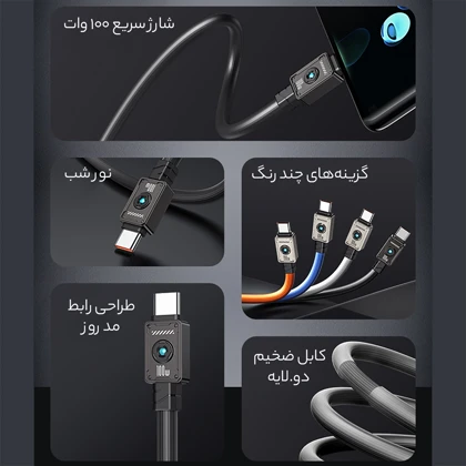 کابل سوپر فست شارژ و انتقال داده دو سر تایپ سی 100 وات 1.2 متری یوسامز US-SJ684