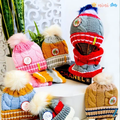 کلاه و شال گردن رینگی داخل خز 5 تا 9 سال درجه یک