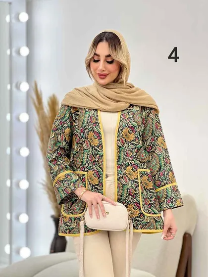 مانتو طرح دار نوار دوزی دو جیب