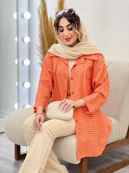 مانتو راه راه دو جیب پاکتی پایین هلال