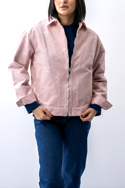 کت کتان ژاکارد زیپ‌دار زنانه