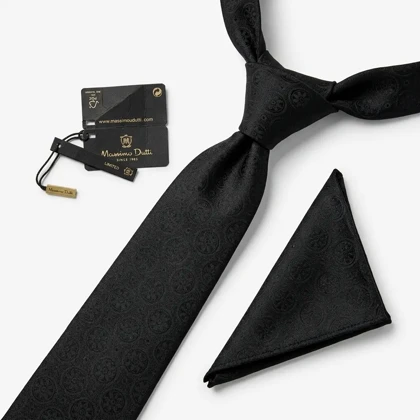 کراوات و پوشت دستدوز طرح گل گرد برند Massimo Dutti