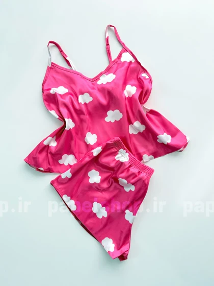 ست لباس خواب تاپ و شورتک ساتن طرح ابر