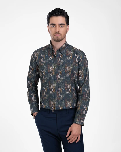 ام کی کالکشن پیراهن آستین بلند mk-22876-dark-green