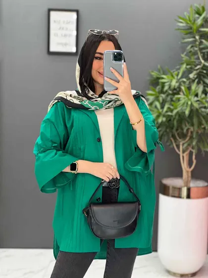 مانتو لینن جلو پیله آستین گت