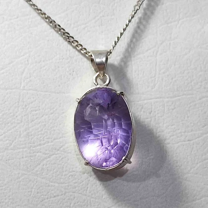 گردنبند نقره با سنگ آمیتیست تراش فوتبالی (بدون زنجیر)