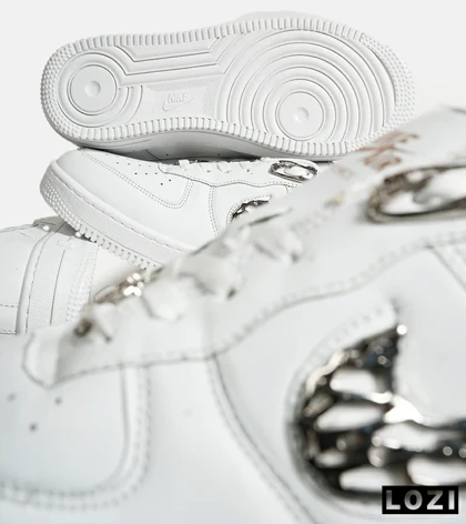 کفش کتانی مردانه و زنانه سفید نایک NIKE AIR FORCE 1.7 lv8 White gold مدل 7060