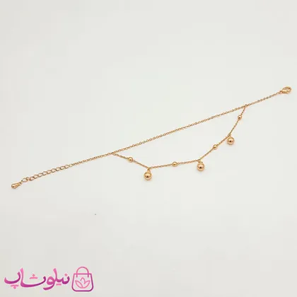 دستبند دخترانه دولاین رزگلد آویز توپی طول 18/5 سانت