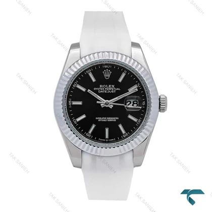 ساعت مردانه رولکس دیت جاست 2 بند رابر سفید Rolex-6608-G