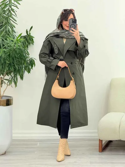 بارانی بلند ژیله پرچ دار ژونا