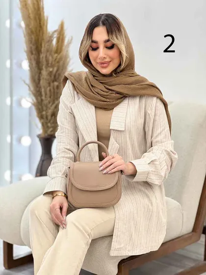 مانتو لینن نچرال یقه نامتقارن دو دکمه
