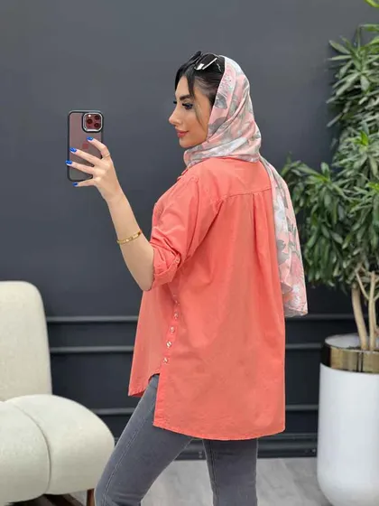 مانتو لینن رنگی بغل پنج دکمه