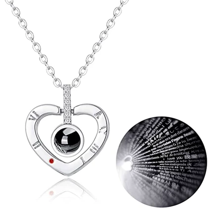 گردنبند نقره دوستت دارم به صد زبان طرح قلب