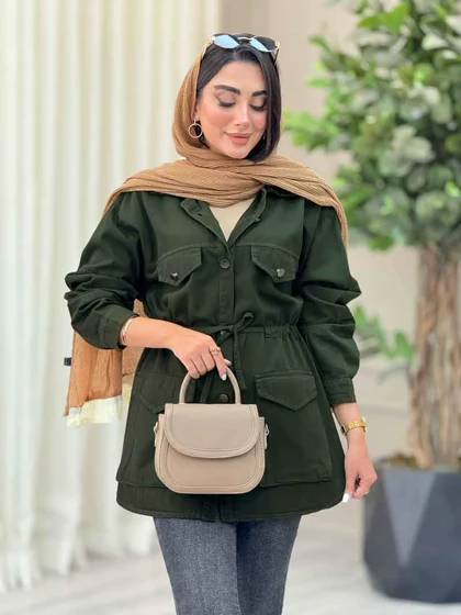 مانتو کتان کمرگت جیب پاکتی