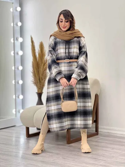 پیراهن بلند چهارخونه کلاهدار