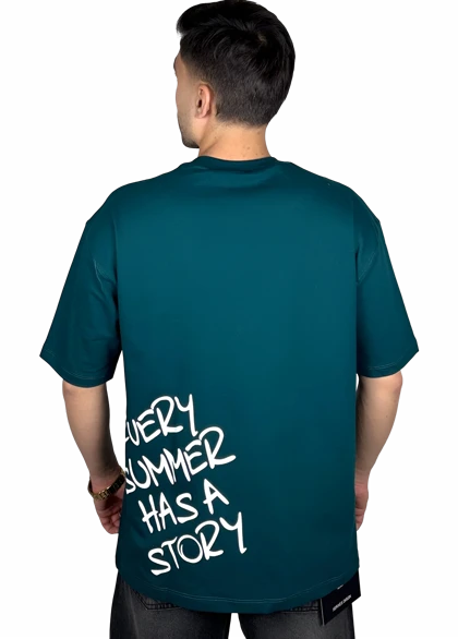 تیشرت آستین کوتاه مردانه سبز با چاپ نوشته سفید