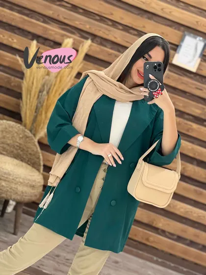 مانتو کتی چهاردکمه یقه پهن
