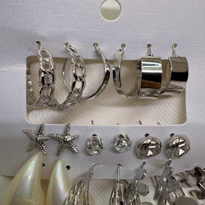 پک 9 عددی گوشواره استیل مدل «ورایتی» (Variety Pack) | شامل حلقه‌ای، مرواریدی و طرح دریایی