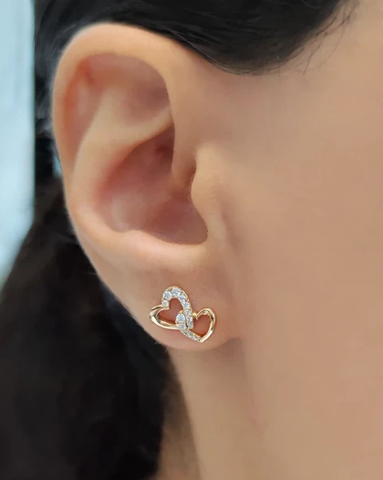 گوشواره میخی دو قلب نگین‌دار ژوپینگ