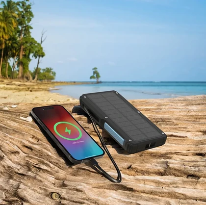 پاوربانک خورشیدی 20000 پاورولوژی مدل POWEROLOGY 20000MAH SOLAR WIRELESS CHARGING POWER BANK PPBCHA76