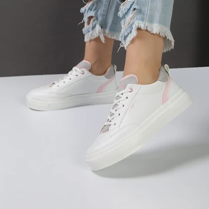 کفش و کتانی ونس راحتی زنانه و دخترانه مدل برشکا bershka رنگ سفید صورتی کد M1460