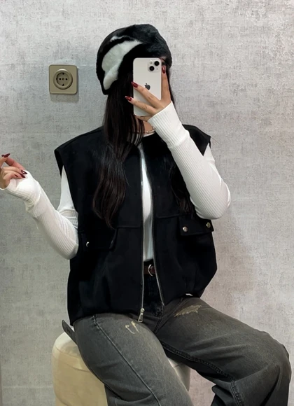 وست زنانه جیر آستردار قد 60 فری‌سایز