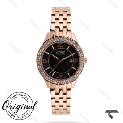 ساعت زنانه کرست مدل 9006-4 رزگلد صفحه مشکی Crest-11210-L
