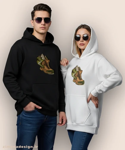 هودی مردانه و زنانه طرح کمپ و جنگل نوردی کد 1065