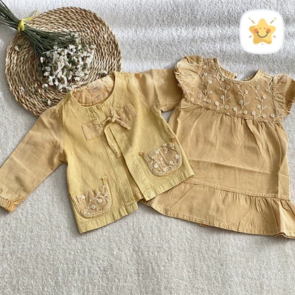کت سارافون دخترانه کتان پارچه خارجی سایز نقلی