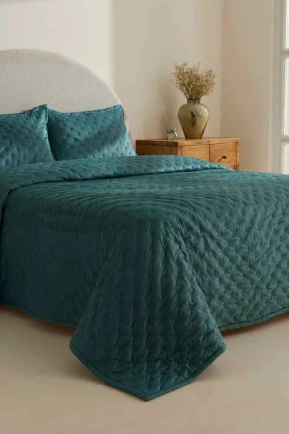 روتختی دو نفره Karaca Home مدل Granel مخمل - آبی نفتی